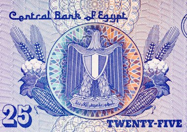 Mısır 25 Piastres 2004 Banknotları Mısır arması resmi ile. Mısır 'ın parası.