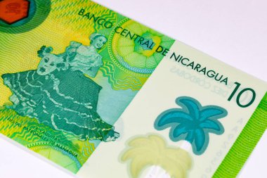10 Cordobas Nikaragua, tasarım için bir banknotun parçası. Nikaragua 'nın polimer parası