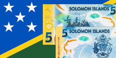 Solomon Adaları 5 Dolar. Polimer banknot parçası 2019 'da çıkarılmış ton balığını gösteriyor. Solomon Adalarının Parası.
