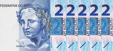 Banknote 2 Reais, Brezilya. Tasarımcılar için parça. Brezilya 'nın parası.