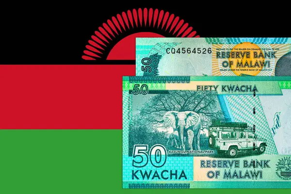 Malawi 50 kwacha banknot, tasarım için parça. Malavi parası. Ulusal Malavi bayrağı.