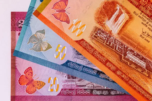 Sri Lanka parası. Çeşitli Sri Lanka kağıt banknotları.