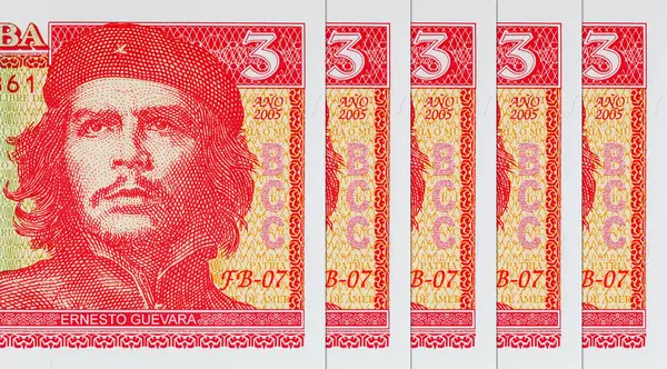 Ernesto Che Guevara 'nın portresiyle Küba' dan 3 peso. Küba 'nın antika parası