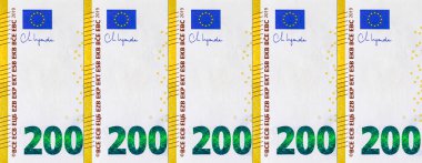 Avrupa Birliği 'nin 200 avroluk banknotu. Avrupa 'nın kağıt parası. 200 Euro 'nun bir parçası.
