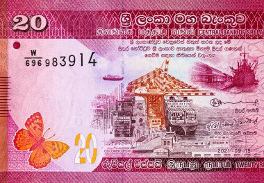 Banknote 20 rupi Sri Lanka 'da resim kolombo portu, tasarım için parça. Sri Lanka 'nın Parası.