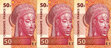 Tasarım için 50 Kongo frangı banknotu. Afrika ve Kongo 'nun kağıt parası..