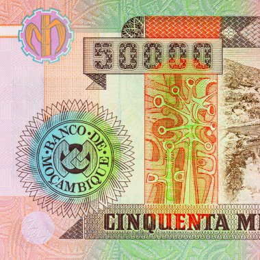 Mozambik 500.000 Meticais 2003 banknotu üzerinde Cahora Bassa hidroelektrik barajı ve Zambezi Nehri üzerindeki elektrik santrali resmi var. Mozambik parası