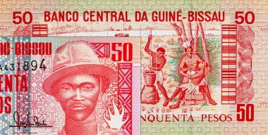 Ulusal kabileleri tasvir eden Gine-Bissau 'nun 50 peso banknotu. Gine-Bissau 'nun kağıt parası..