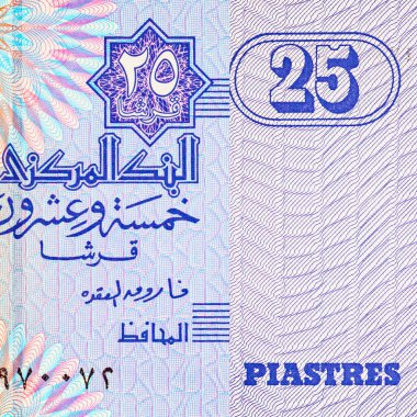 Mısır 25 Piastres 2004 Banknotları Mısır arması resmi ile. Mısır 'ın parası.