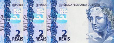 Banknote 2 Reais, Brezilya. Tasarımcılar için parça. Brezilya 'nın parası.