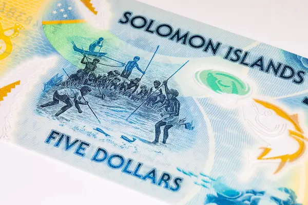 Solomon Adaları 5 Dolar. Polimer banknot, sualtında balık tutan bir adam resmi. Solomon Adalarının Parası.