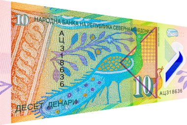Polimer parası. Banknote 10 dinar Makedonya, 2020. Makedonya 'nın Para Birimi