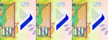 Polimer parası. Banknote 10 dinar Makedonya, 2020. Makedonya 'nın Para Birimi
