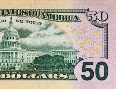 Tasarım amaçlı 50 Amerikan doları. Amerika Birleşik Devletleri 'nin parası. Kağıt fatura elementleri. 