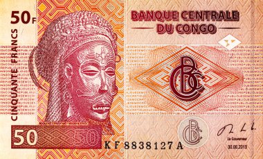 Tasarım için 50 Kongo frangı banknotu. Afrika ve Kongo 'nun kağıt parası..