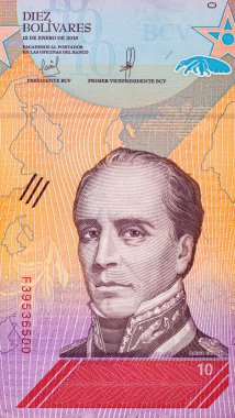 10 Bolivares Venezuela, Rafael Urdaneta 'nın portresiyle. Venezuela 'nın kağıt parası.
