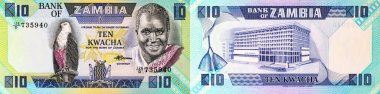 Banknote 10 kwacha Zambia, tasarım için parça. Zambiya ve Afrika 'nın parası