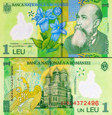 1 Leu Romanya ve Nicolae Orga 'nın portresi. Romanya ve Avrupa Birliği 'nin polimer parası.