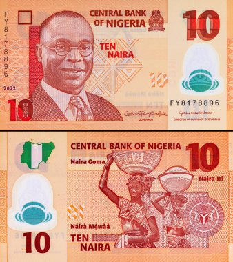 10 Naira Nijerya, 2019. Polimer parası. Nijerya ve Afrika 'nın parası.