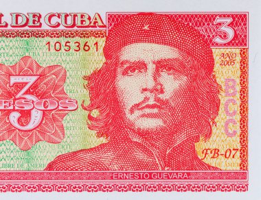 Ernesto Che Guevara 'nın portresiyle Küba' dan 3 peso. Küba 'nın antika parası