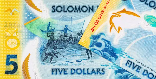 Solomon Adaları 5 Dolar. Polimer banknot, sualtında balık tutan bir adam resmi. Solomon Adalarının Parası.