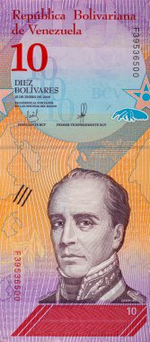 10 Bolivares Venezuela, Rafael Urdaneta 'nın portresiyle. Venezuela 'nın kağıt parası.