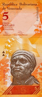 5 Venezuela Bolivares banknotu. Bolivares fuertes, Brezilya 'nın ulusal para birimi.