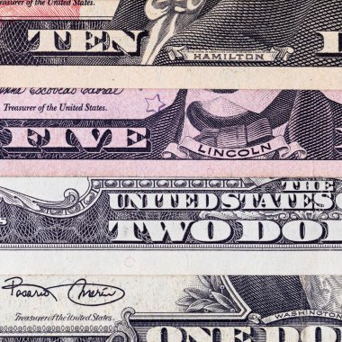 Birleşik Devletler 'in kağıt parası. Dolar banknotlarının parçaları.