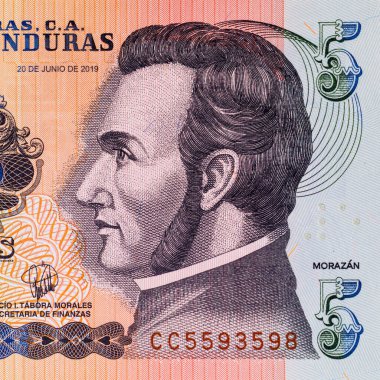 Honduras 'lı Banknote 5 Lempiras. Tasarımcılar için parça. Honduras 'ın kağıt parası..