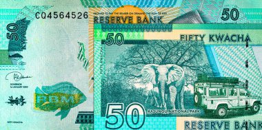 Malawi 50 kwacha banknot, tasarım için parça. Malavi parası..