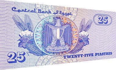 Mısır 25 Piastres 2004 Banknotları Mısır arması resmi ile. Mısır 'ın parası.