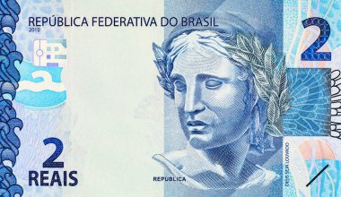 Banknote 2 Reais, Brezilya. Tasarımcılar için parça. Brezilya 'nın parası.