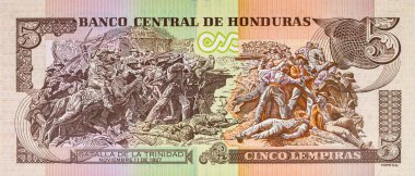 Honduras 'lı Banknote 5 Lempiras. Tasarımcılar için parça. Honduras 'ın kağıt parası..