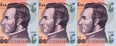 Honduras 'lı Banknote 5 Lempiras. Tasarımcılar için parça. Honduras 'ın kağıt parası..