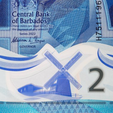 2 Dolar 'lık banknot Barbados 2022, John Redman Bovell' in görüntüsü. Polimer parası Barbados.