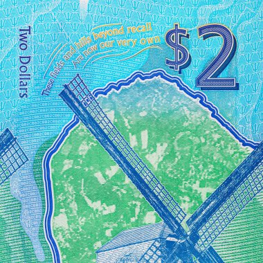 2 Dolar Barbados 2022, Morgan Lewis Windmill 'in görüntüsüyle. Polimer parası Barbados.