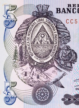 Honduras 'lı Banknote 5 Lempiras. Tasarımcılar için parça. Honduras 'ın kağıt parası..