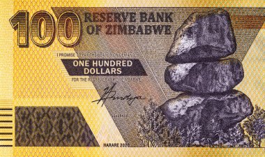 Zimbabwe 100 dolarlık banknot, tasarımcılar için bir parça. Zimbabwe kağıt para.