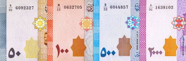 Suriye 'de 50 sterlinlik banknot, tasarımcılar için bir parça. Suriye 'nin kağıt parası.