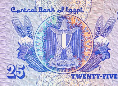 Mısır 25 Piastres 2004 Banknotları Mısır arması resmi ile. Mısır 'ın parası.
