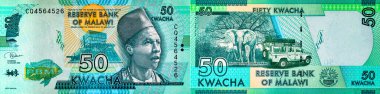Malawi 50 kwacha banknot, tasarım için parça. Malavi parası..