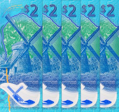 2 Dolar Barbados 2022, Morgan Lewis Windmill 'in görüntüsüyle. Polimer parası Barbados.