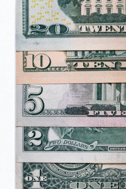 Birleşik Devletler 'in kağıt parası. Dolar banknotlarının parçaları.