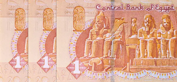 Ebu Simbel 'deki Ramses Tapınağı' nın görüntüsüyle Mısır 'ın 1 pound banknotu. Mısır 'ın kağıt parası.