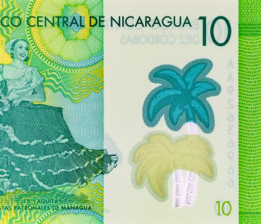 10 Cordobas Nikaragua, tasarım için bir banknotun parçası. Nikaragua 'nın polimer parası