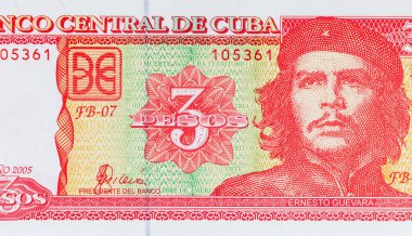 Ernesto Che Guevara 'nın portresiyle Küba' dan 3 peso. Küba 'nın antika parası