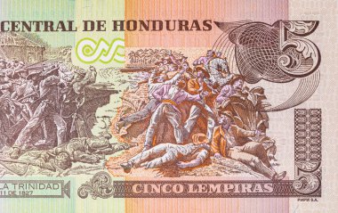 Honduras 'lı Banknote 5 Lempiras. Tasarımcılar için parça. Honduras 'ın kağıt parası..
