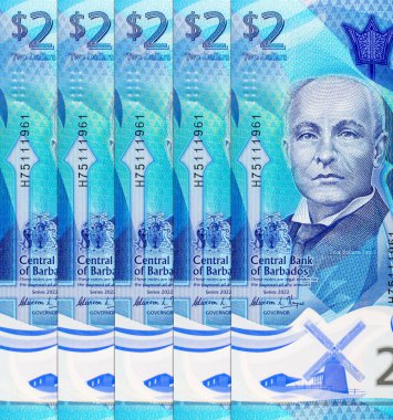 2 Dolar 'lık banknot Barbados 2022, John Redman Bovell' in görüntüsü. Polimer parası Barbados.
