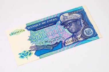 Diktatör Mobuto 'nun portresiyle 200.000 Zaires, Zaire. Zaire 'nin eski kağıt parası.