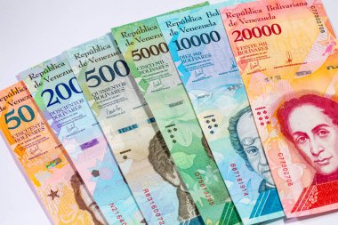 Venezuela Bolivar banknotu. Venezuela parası. Kağıt para arkaplanı.
